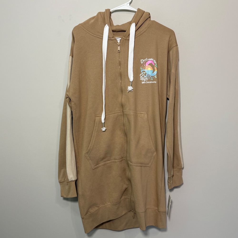 NWT Relaxx Women's Medium Hoodie Dress Tan Belize‎ "Don't Make Me Crabby"